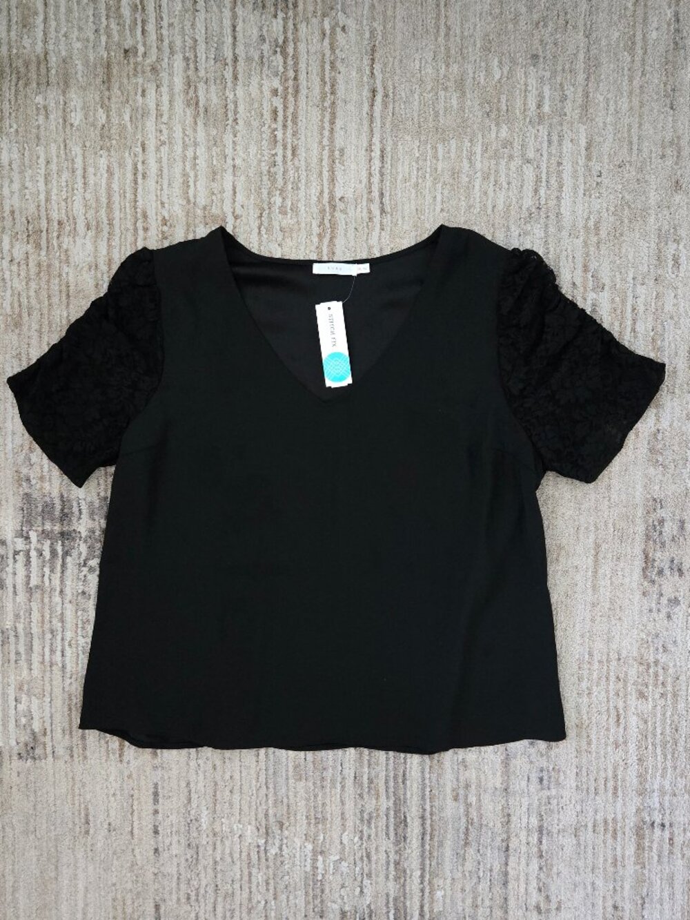 Stitchfix Lush Willa Ruched Lace Sleeve Blouse Women's V Neck Popover Office XXL